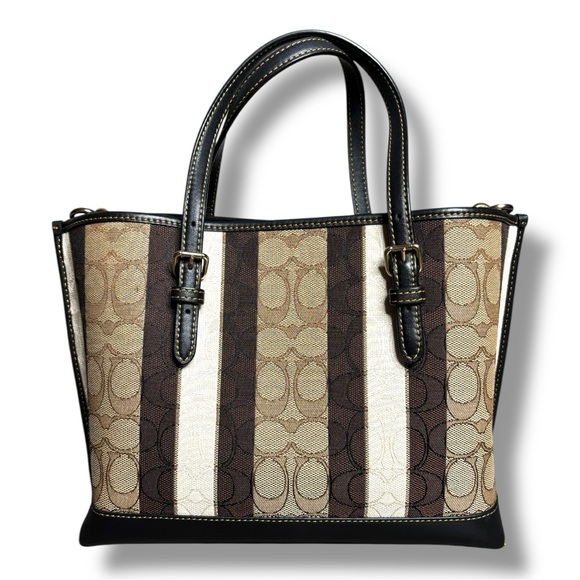 Coach Signature Stripe Tote in Brown, Tan, Cream (FIRM) - Picture 5 of 15